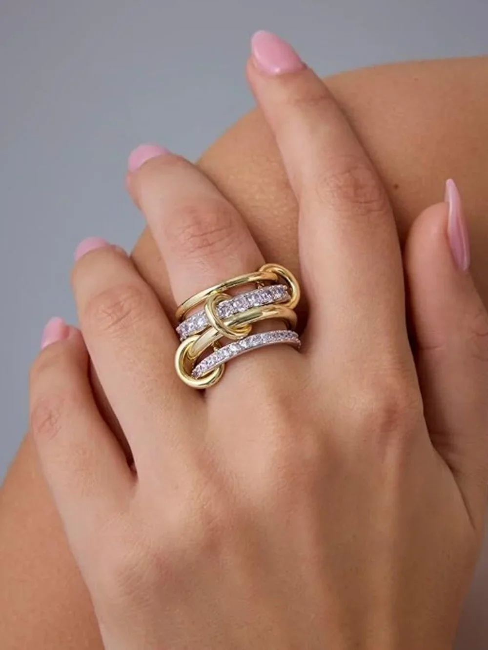 PAVOI 14K Gold Plated Interlocked Stackable Rings, 2 tone - Picture 2 of 6